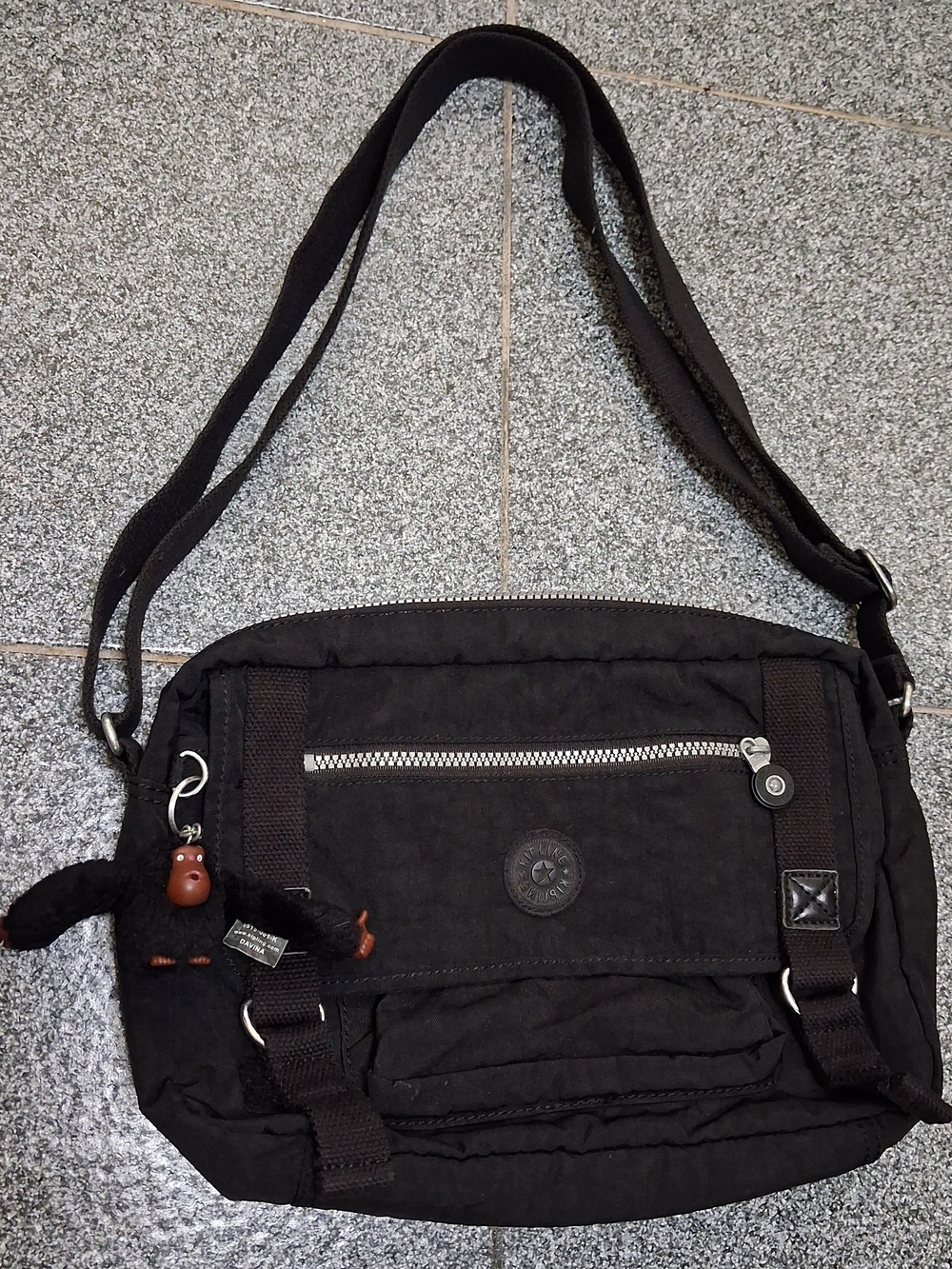 Kipling Black Canvas Crossbody Messenger Bag with Gorilla Charm